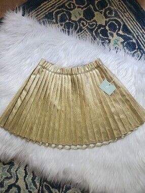 Girls owillo Gold Metallic Pleated Skirt